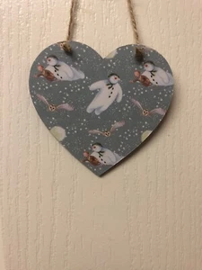 The Snowman Handmade wooden hanging Heart Christmas Decoration 10cm - Picture 1 of 1