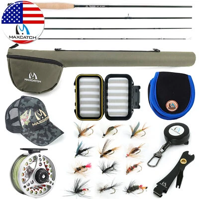 Maxcatch Extreme 3/4/5/6/7/8WT Fly Fishing Rod Combo, Fly Reel,Line,Flies Outfit - Image 1 of 4
