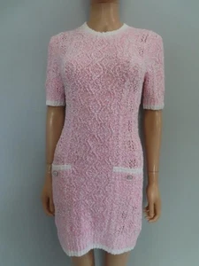 CHANEL Pink/White Short Sleeve Knit Cotton Sweater Dress F 34/US 2 - Picture 1 of 16