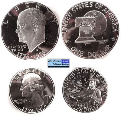 1776-1976 S Proof US SF Mint BiCentennial🪙Eisenhower Dollar & Washington 25c🪙 - Image 1 of 4
