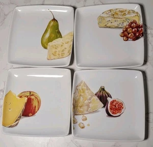 4 Piece Crate & Barrel "The Cellar" Square Appetizer Plates Grapes Cheese Fruit - Picture 1 of 7