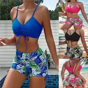 Tropical Swimwear Bikini Set Two Piece Swim Shorts Ladies High Waisted Plus size - Picture 1 of 10