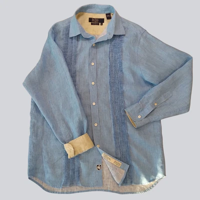 NAT NAST Luxury Long Sleeve 100% LINEN Button Shirt Mens Medium Blue - Image 1 of 4