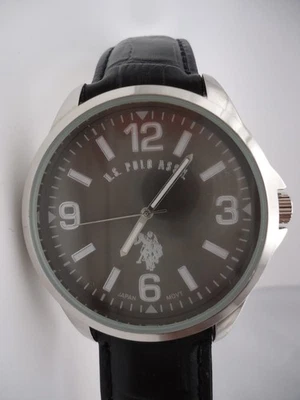 US Polo Assn Silver Tone Watch USC50007 Leather Band NOS NEW BATTERY - Image 1 of 4