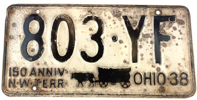 Винтажный автомобильный номерной знак Ohio 1938 803-YF гараж мужская пещера коллекционный настенный декор - Изображение 1 из 2