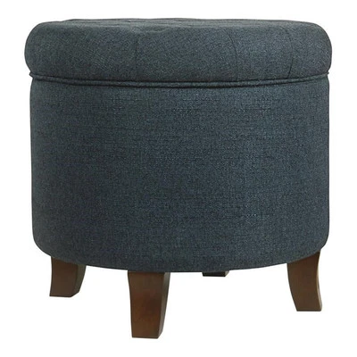 HomePop Boho Transitional Wood and Fabric Storage Ottoman in Indigo Blue - Image 1 of 4