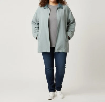 Abrigo chaqueta London Fog verde resistente a la intemperie para mujer con cremallera - talla 2X Foto 1 de 4