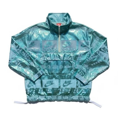 Jaqueta Nike feminina esportiva azul-petróleo aqua metálica meio zíper tamanho pequeno 914210  - Imagem 1 de 4