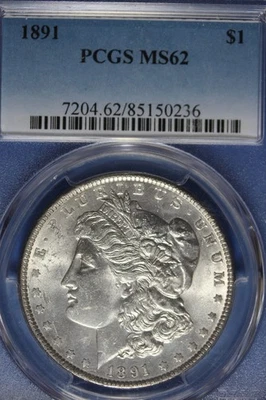 1891 PCGS MS62 MORGAN SILVER DOLLAR #B51317 - Image 1 of 2