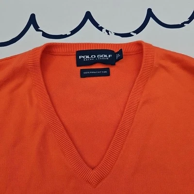 Polo Ralph Lauren Golf Men's 100% Pima Cotton Orange V-neck Sweater Vest Size L - Image 1 of 4