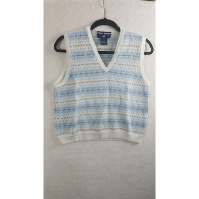 Polo Sport Ralph Lauren Fair Isle Tejido Suéter Chaleco Azul Tostado Crema Talla L Foto 1 de 4