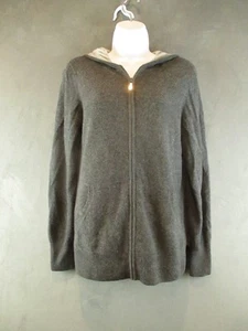 Saks Fifth Avenue Sweater Womens Medium Gray Full Zip Hoodie Cashmere Hooded - Picture 1 of 14