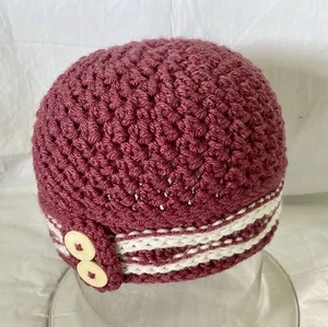 Gorra gorro rosa ganchillo a mano con botón acento boina calavera gorra cloche damas - Imagen 1 de 4