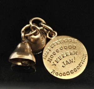 Janis Paige 14K Happy New Year Bells Charm 1953 from Ruth Aarons Rooothie Gold - Picture 1 of 6
