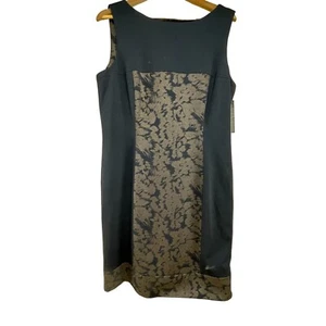 Tahari A Line Kleid Damen 14 schwarzgold ärmellos gefüttert Cocktail mit Reißverschluss hinten neu mit Etikett - Bild 1 von 18