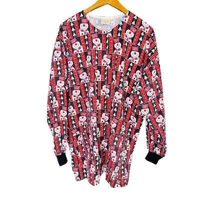 Tafford Christmas Snowman & Trees Long Sleeve Red Scrub Jacket Women's Size XL - Image 1 of 4