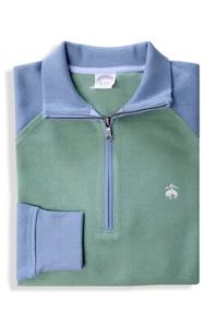 Brooks Brothers Mens Green Blue Two Tone Cotton 1/2 Zip Sweater, 2XL XXL 8279-4 - Picture 1 of 2