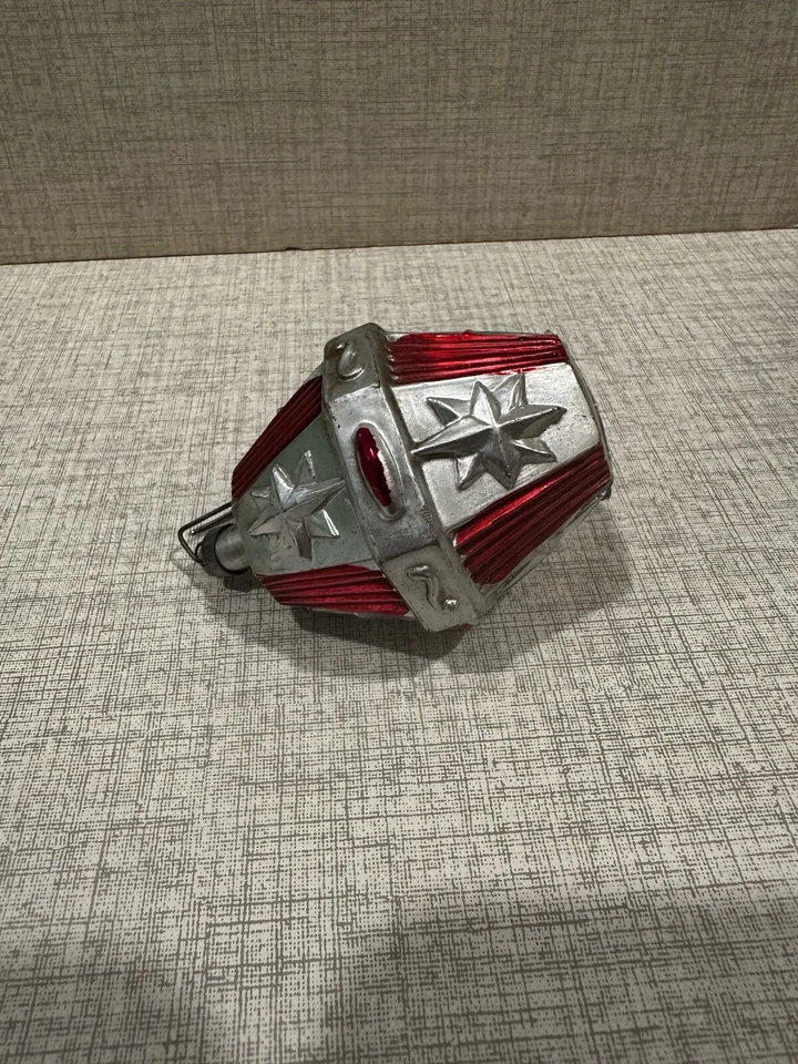 DECORAZIONE Albero Di Natale PALLINA VINTAGE Argento E Rossa vetro - Immagine 1 di 1