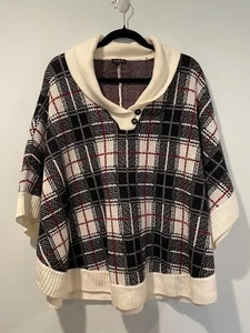 Talbots Poncho Sweater Womens Large Plaid Cape Knit Academia Old Money Travel - Picture 1 of 6