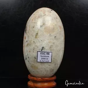 Piedra solar natural sin tratar 2000 quilates forma ovalada huevo curación cristal mineral con soporte - Imagen 1 de 8