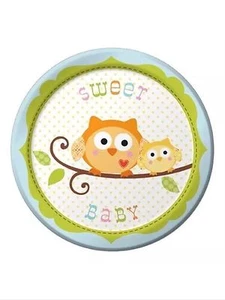 Happi Tree Owl Baby Shower Party Supplies-Boy Sweet baby Dessert plates-8ct. - Picture 1 of 1