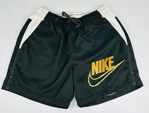 Nike Athletic Shorts Gold Logo Drawstring Black White Mens Size M - Picture 1 of 7