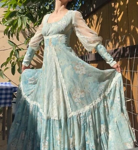 70s Vintage Gunne Sax Dress Peasant Prairie Blue Lace Sz small - Picture 1 of 6