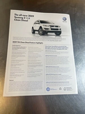VW Volkswagen Touareg 2009 2 diésel TDI original 1 página tarjeta folleto de ventas de automóviles Foto 1 de 2