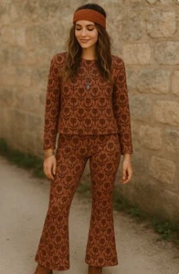 DX Collection Retro Pantsuit Sweater Top Flare Pants Metallic Italy Size M - Picture 1 of 10