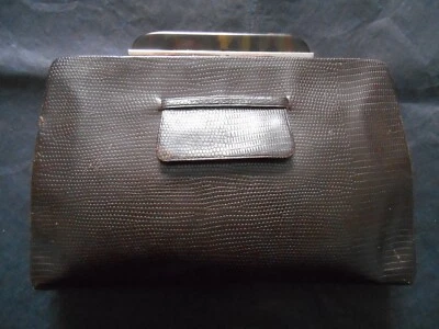 pochette sac à mains femme cuir marron  lézard vintage - Photo 1/4