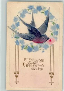 39612193 - Art Nouveau lettera rondine Non ti scordar di me litografia Capodanno 1910 - Foto 1 di 2