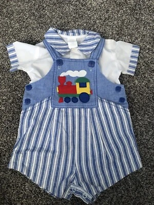 Vintage Baby Boy Two Piece Romper & Shirt White/ Blue 12 Months - Image 1 of 4