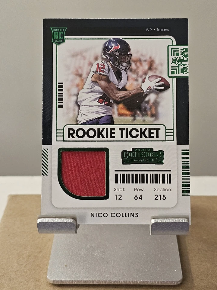 2021 Panini Contenders Nico Collins Emerald Green Rookie Ticket Materials Card - Image 1 of 2