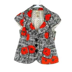 Elevenses Anthropologie Women’s 2 Scribble Poppy Jacket SS Artsy Boho Eclectic - Picture 1 of 15