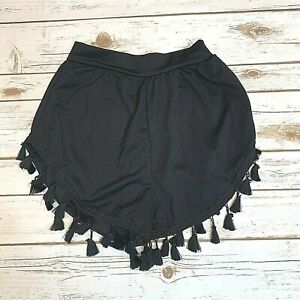 Pretty Little Thing Womens Tassel Trim Black Shorts Elastic Waist Fun NWT Size 0