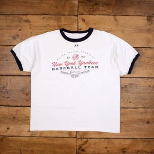 Vintage MLB T Shirt XL 90s Ringer Majestic New York Yankees White Tee - Picture 1 of 8