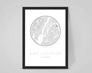 Personalised Custom CITY MAP, Any LOCATION Travel street poster artwork wall - Picture 1 of 4