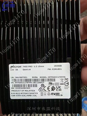 Micron 7450 Pro 1.92TB U.3 HPE SSD MTFDKCC1T9TFR P54267-002 VO001920KXNZQ SSD - Image 1 of 3