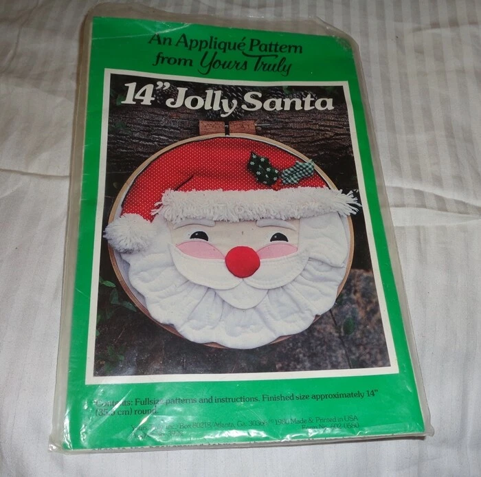 复古 YOURS TRULY PATTERN 3929 ~ 14 英寸 JOLLY SANTA ~ WREATH / WALLHANGING *未切割 — 第 1/1 张图片