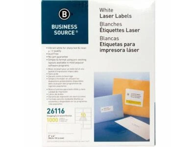 Business Source Mailing Labels Shipping Laser 2"x4" 1000/PK White 26116 - Image 1 of 4