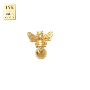 14K REAL Solid Gold Queen Bee Ear Cartilage Stud Earring Piercing 18 Gauge - Picture 1 of 7
