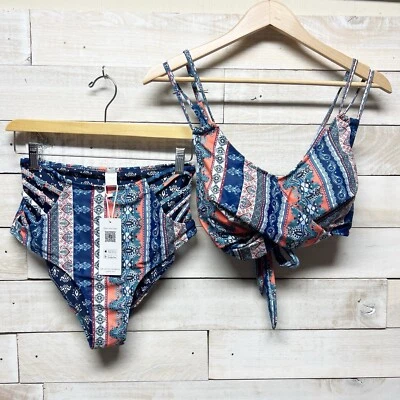 Traje de baño Cupshe 2 piezas para mujer azul medio cachemir cintura alta nuevo con etiquetas nuevo Foto 1 de 4