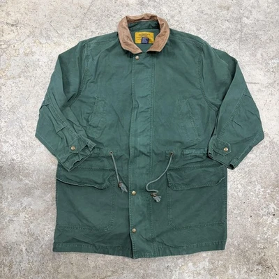 Vintage GAP Rugged Outerwear Jacket Mens Green Leather Collar Parka Style Coat - Image 1 of 4
