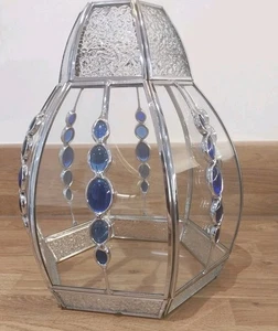 Decorative Glass Ceiling Light Pendant Shade With Blue Glass Beading 22.5cm Tall - Picture 1 of 22