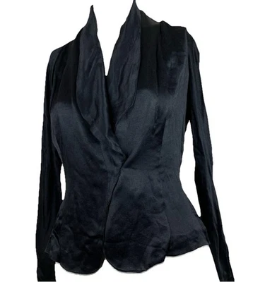 Chaqueta 40 B L Vintage Años 20 30 Seda Estilo Abierto Chal Cuello Aleta Deco Top Foto 1 de 4