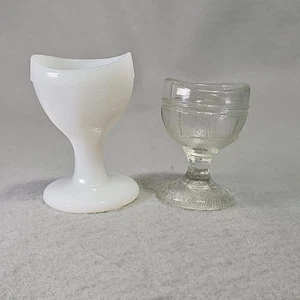 2 Vintage Clear & Milk Glass 8 Paneled Glass Eye Wash Cups  - Picture 1 of 19