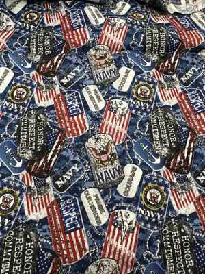 Sykel Enterprises U.S Navy Dog Tags Packed Cotton Fabric 47"x44" - Image 1 of 3