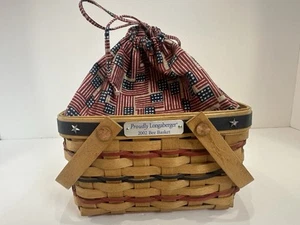 Longaberger Bee Basket Proudly Patriotic 2002 Old Glory Flag Liner Combo Market - Picture 1 of 11