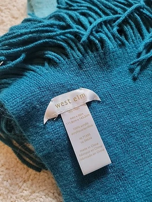 West Elm Blue Ombre Knit Fringe Throw Blanket 44x56" - Image 1 of 3