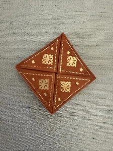 Vintage Moroccan Folding Coin Purse Wallet Red Clay Gold Leather Origami Pouch - Picture 1 of 5